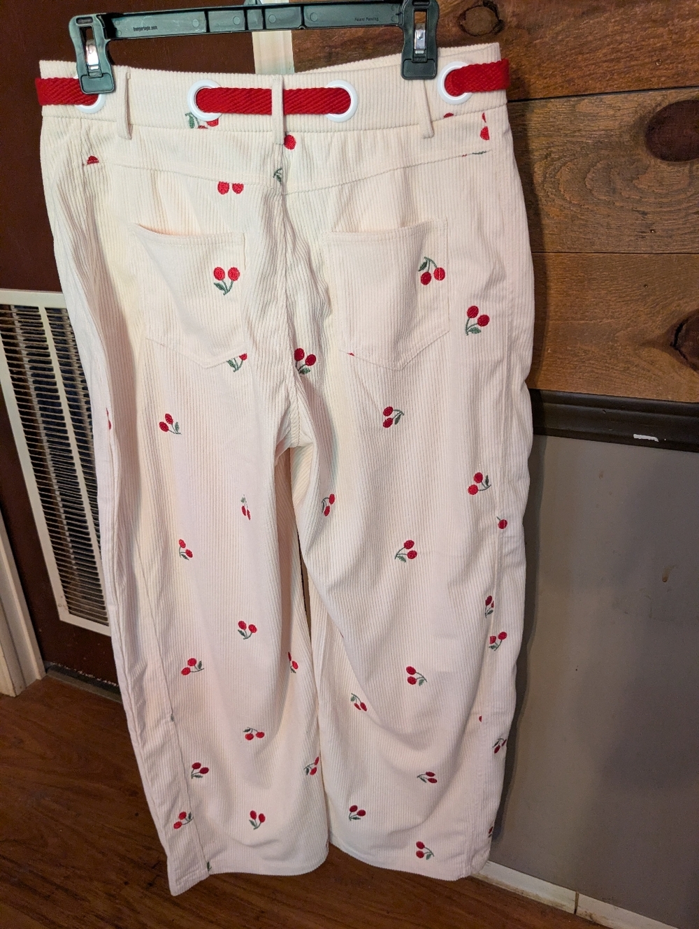 Cider Corduroy Mid Rise Cherry Embroidery Barrel Leg Trousers - Picture 8 of 11
